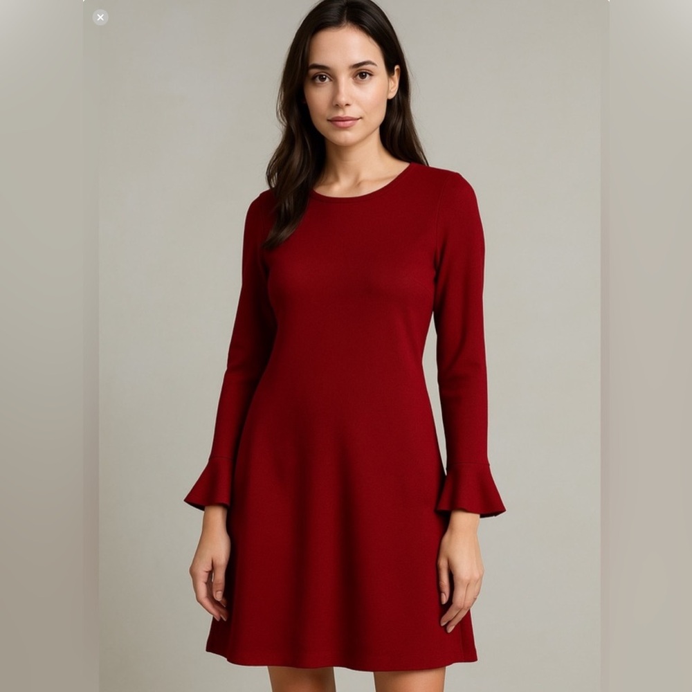 ***Cleo ***Elegant Red Long Flutter Sleeve Pull on Dress